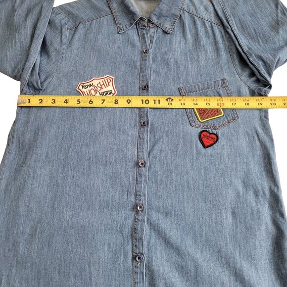 It Hippie Womens Denim Button-Up Shirt Fun Patches & Long Sleeves Size Large - Picture 7 of 7